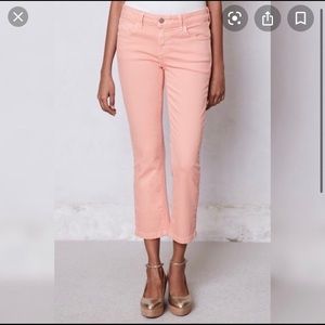 Anthro cropped peach jeans